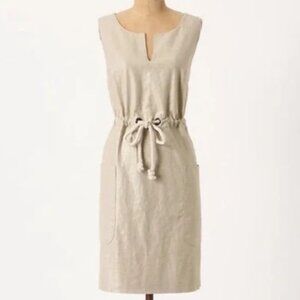Maeve Anthropologie Linen Blend Flaxen Dress Sleeveless Rope Waist Beige Sz 0